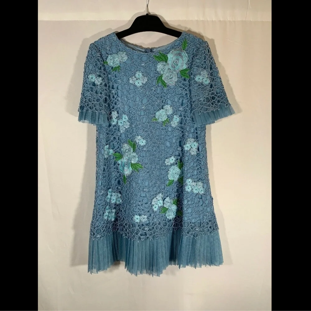 NEW $248 Tadashi Shoji Kids Bella Blossom Lace Dress Blue [Girls SZ‎ 6 ] #G369